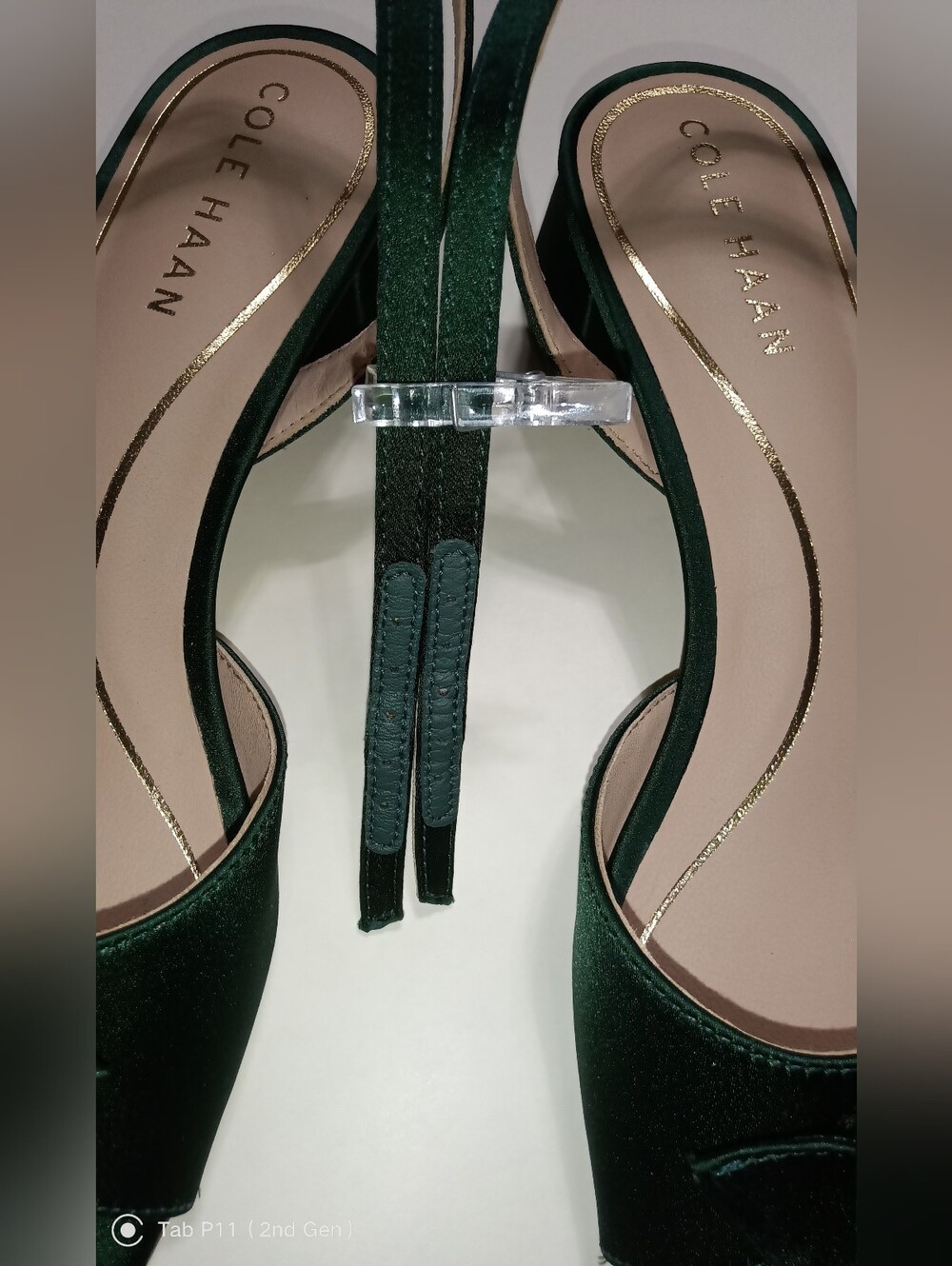 Cole Haan Florette Rainforest Green Satin Bow Ankle-Strap Heels Size 6 - Picture 8 of 13